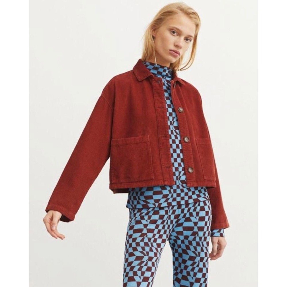 Paloma Wool Spa Corduroy Cropped Jacket Rust Red Women's Size Medium Spain